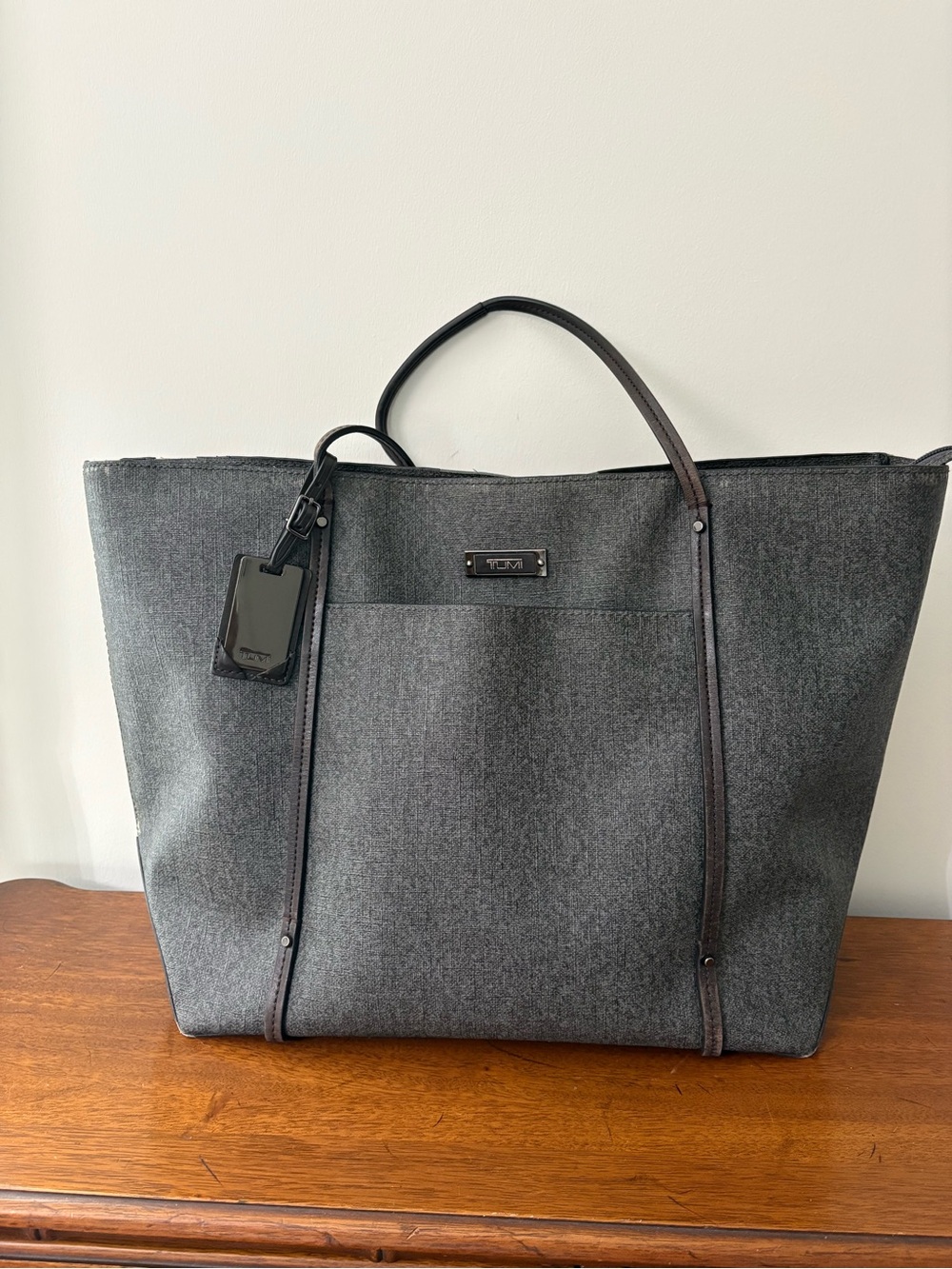 Tumi Charcoal Gray Tote with Front Pocket and Luggage Tag